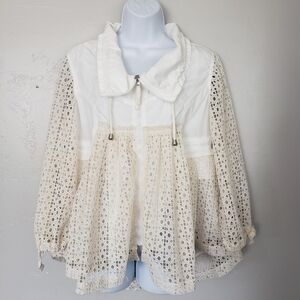 Hei Hei Anthropologie Womens Medium Ivory White Eyelet Lace Jacket Boho Full Zip